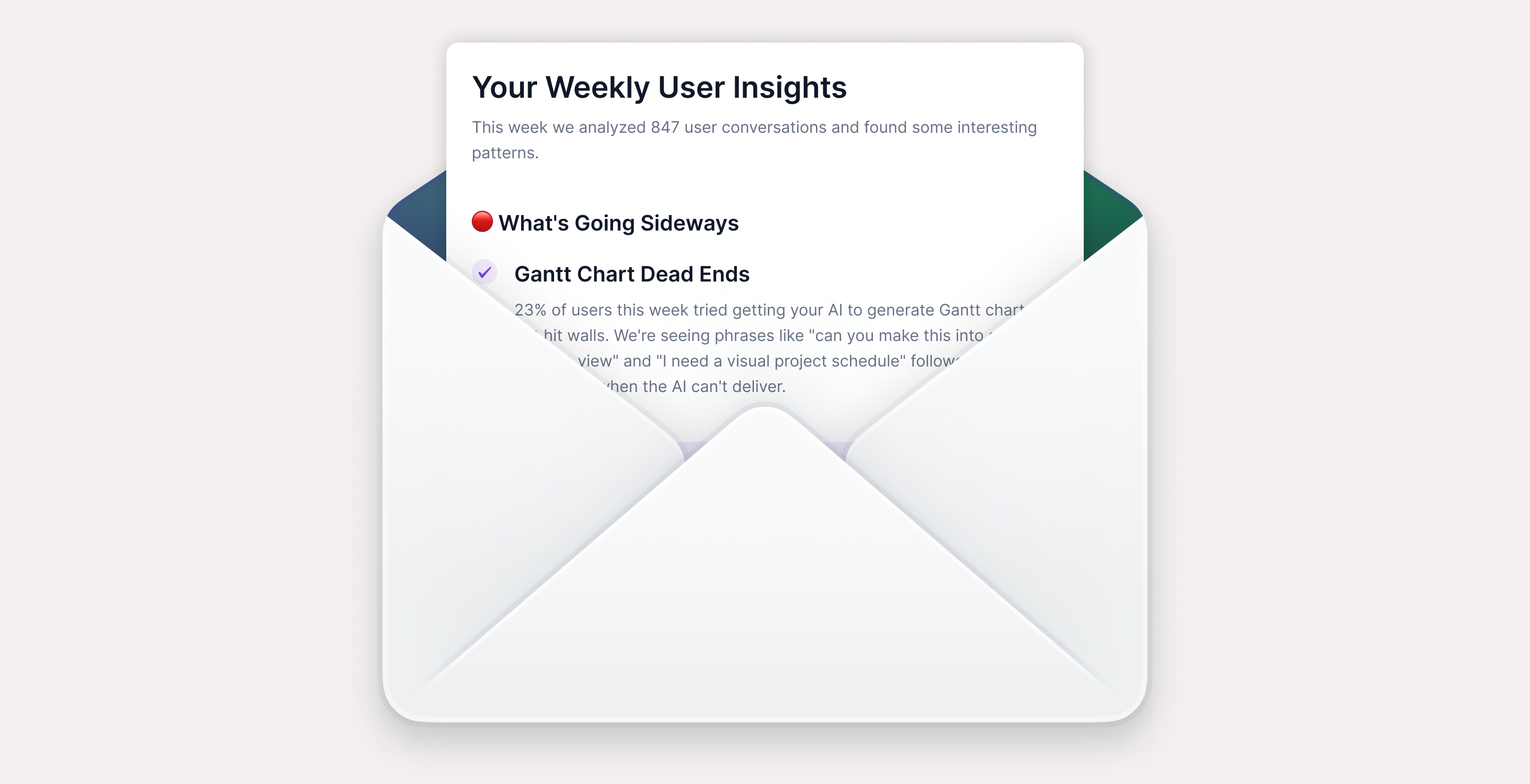 Bilan dashboard showing AI-generated user feedback analysis with actionable product insights